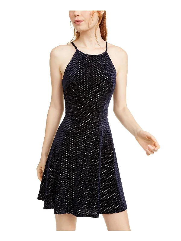 Womens Velvet Short Halter Dress