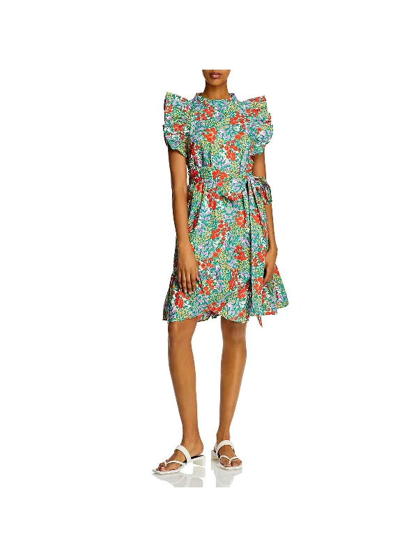 Audrey Womens Ruffled Floral Mini Dress