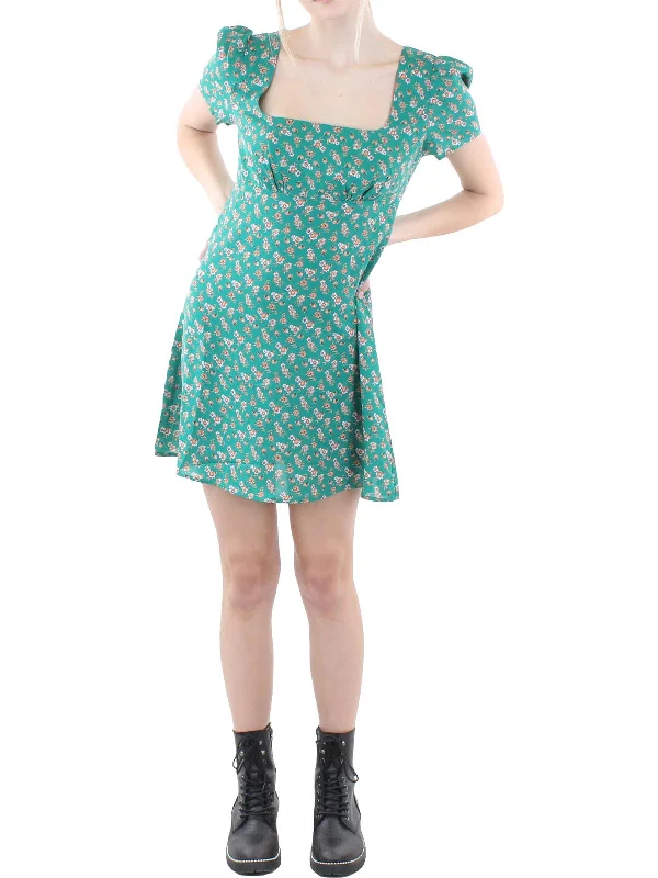 Womens Floral Print Knee Mini Dress