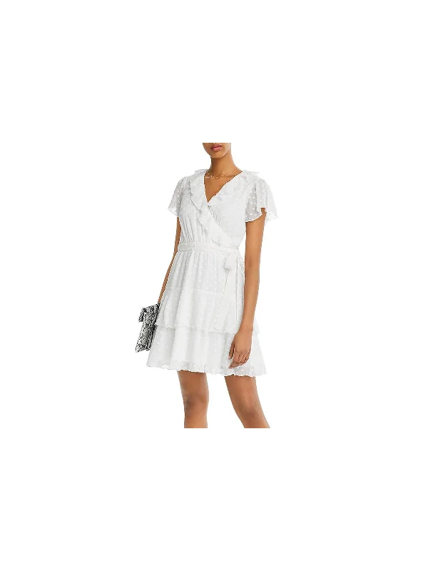 Womens Sheer Faux Wrap Mini Dress