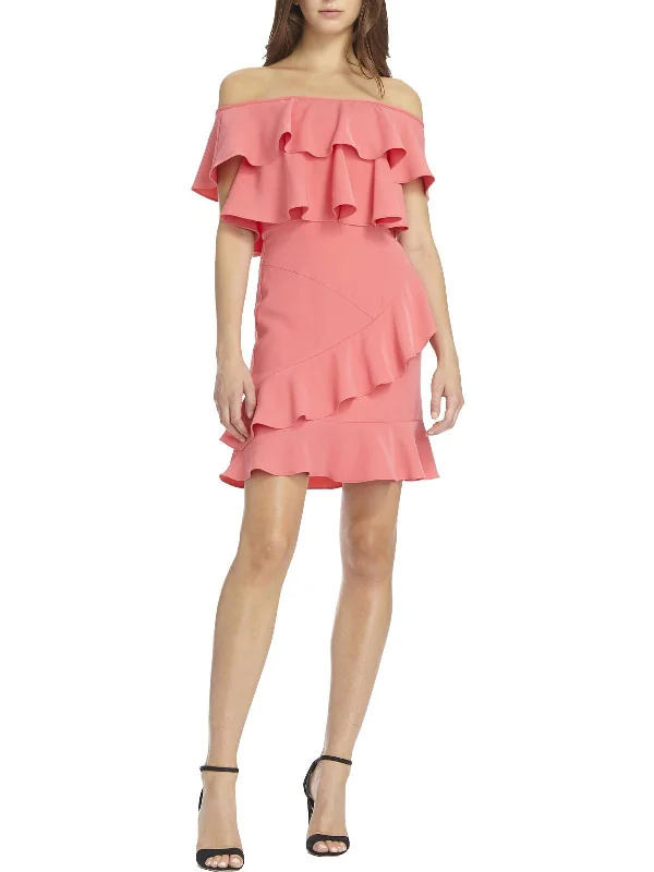 Womens Ruffled Mini Cocktail and Party Dress