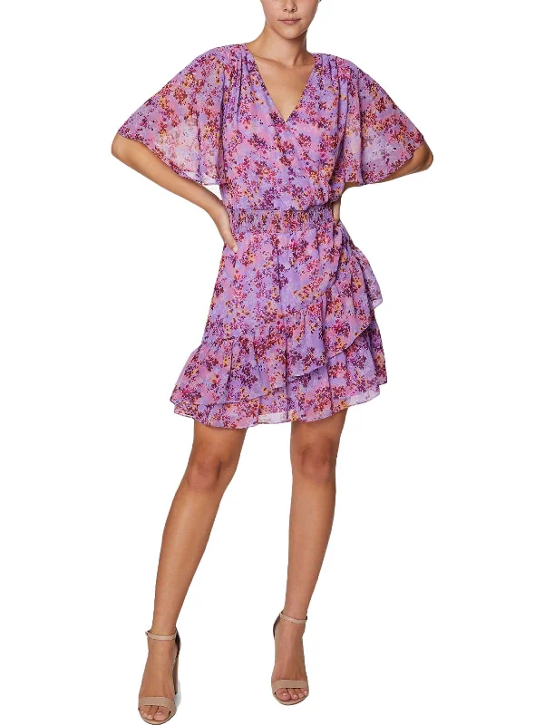 Womens Smocked Mini Fit & Flare Dress