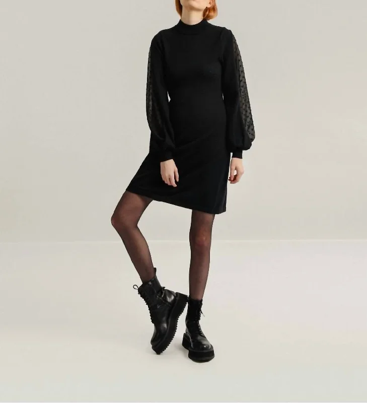 Mini Sweater Dress With Veil Sleeves in Black