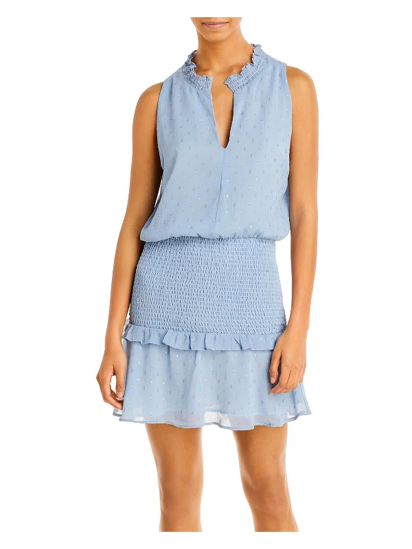 Womens V Neck Smocked Mini Dress