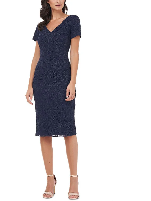 Womens V-Neck Short Sleeves Sheath Dress