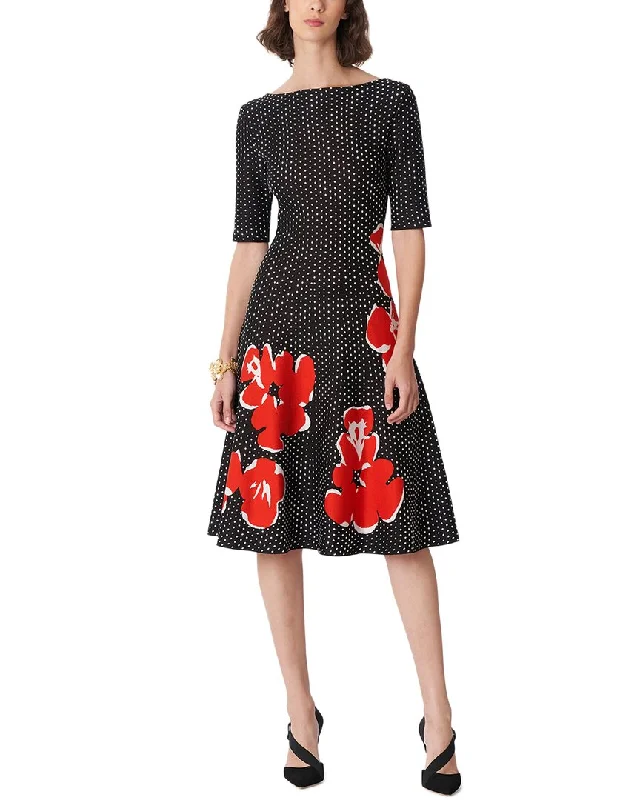 Carolina Herrera Boatneck Jacquard Silk Flare Dress