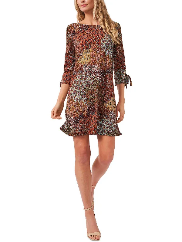 Petites Womens Printed Mini Shift Dress