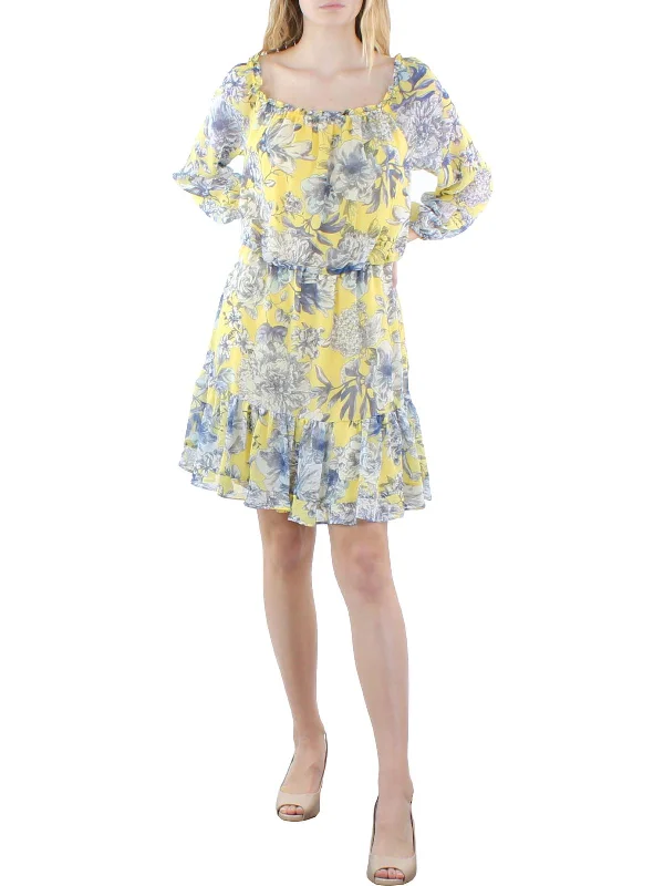 Womens Floral Print Ruffled Mini Dress