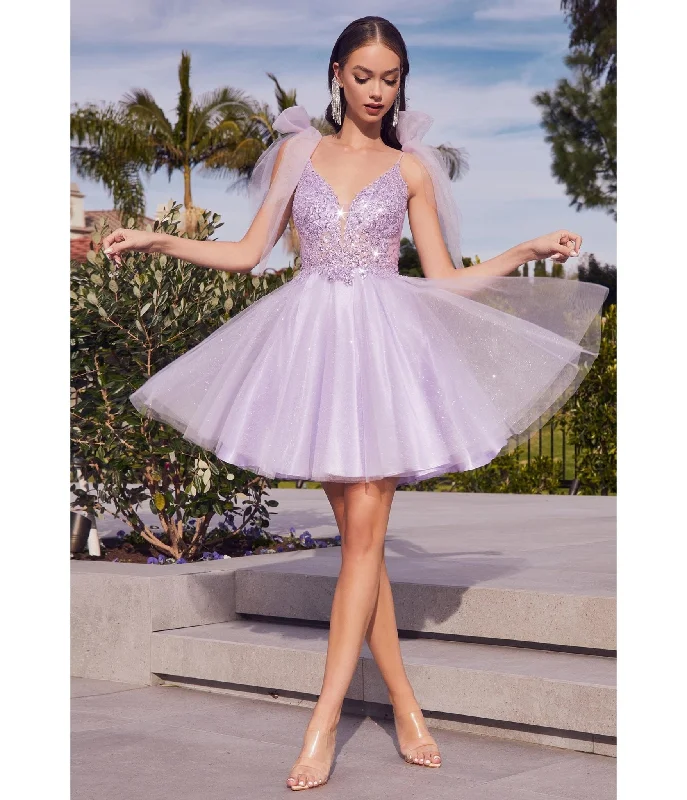 Cinderella Divine Lavender Shimmer Tulle Flare Prom Dress