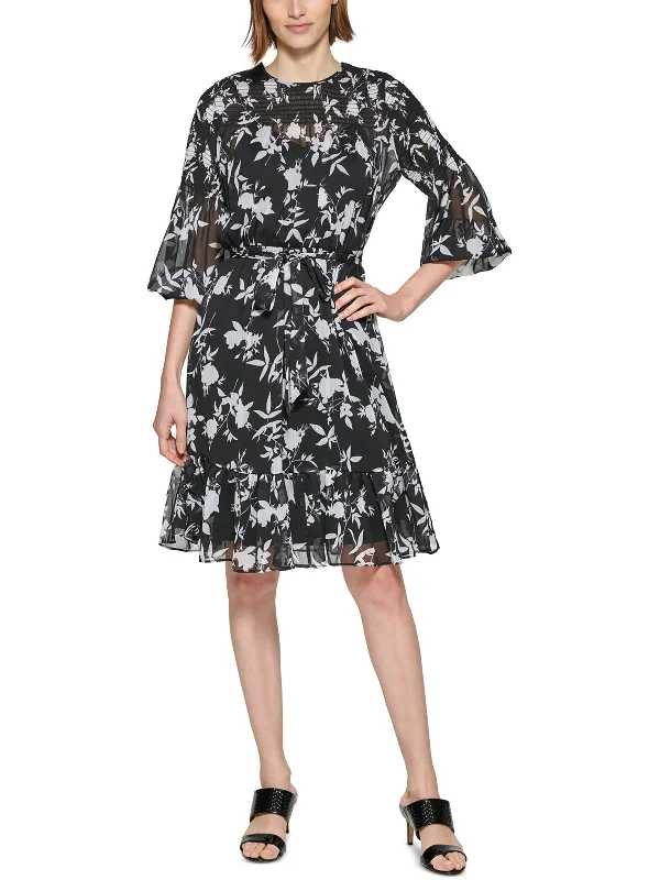 Womens Chiffon Printed Fit & Flare Dress