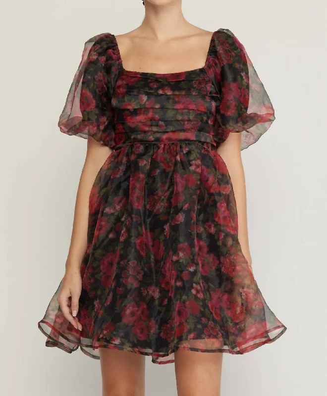 Autumn Serenade Mini Dress in Red/Black