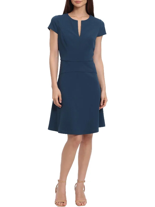 Womens V Neck Cap Sleeve Fit & Flare Dress