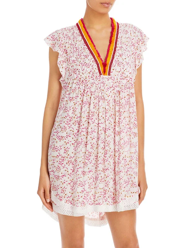 Womens Fringe Floral Mini Dress