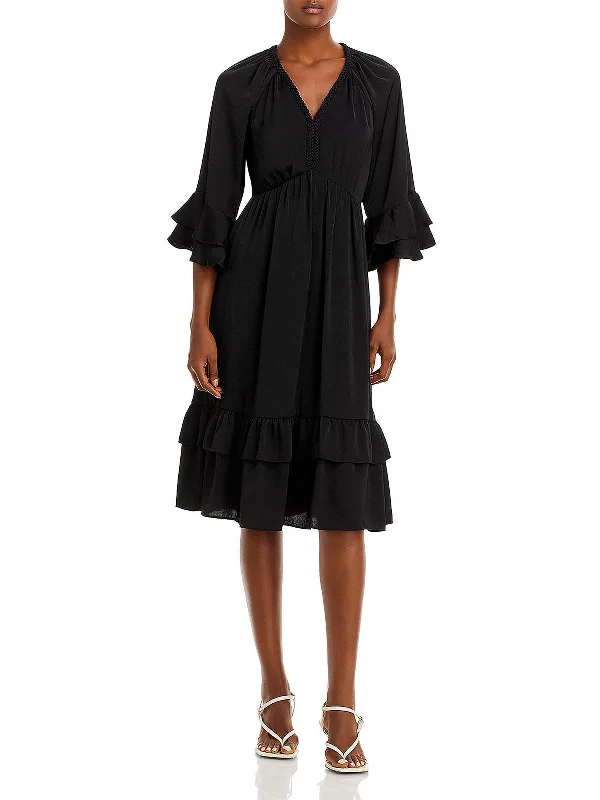 Womens Woven Ruffled Fit & Flare Dress