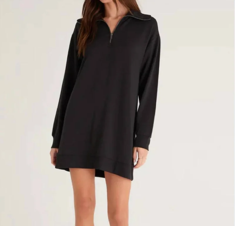 Abigail Half Zip Mini Dress In Black