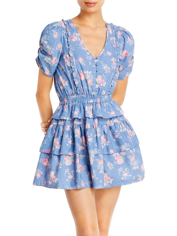 Womens Floral Print Short Fit & Flare Dress