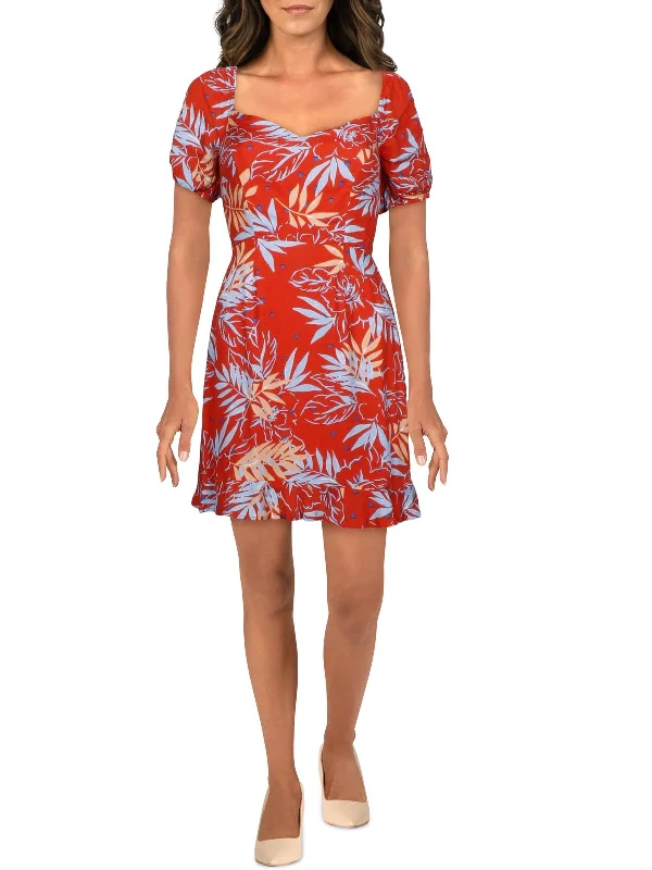 Still On Vacay Womens Floral Puff Sleeve Mini Dress