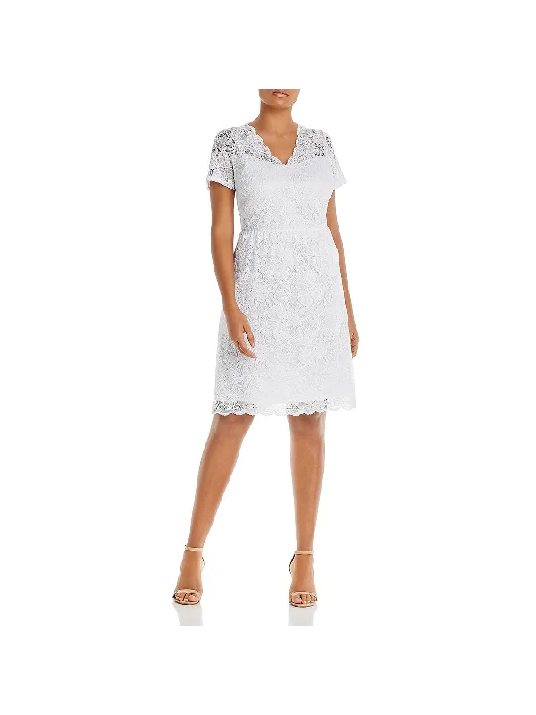 Plus Womens Lace V-Neck Mini Dress