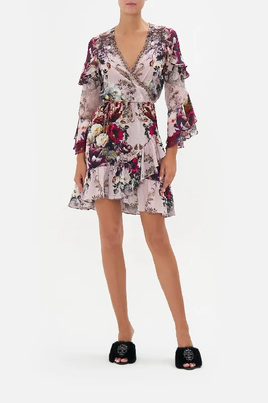 SHORT WRAP DRESS WITH RUFFLES GYPSY ROSE