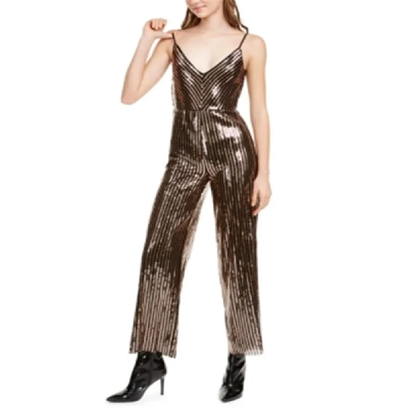 Bebe Women's Sequined Blouson Jumpsuit Gold Size Small