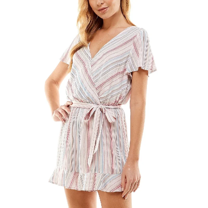 Bebop Junior's Striped Ruffle Hem Romper Pink Size Small