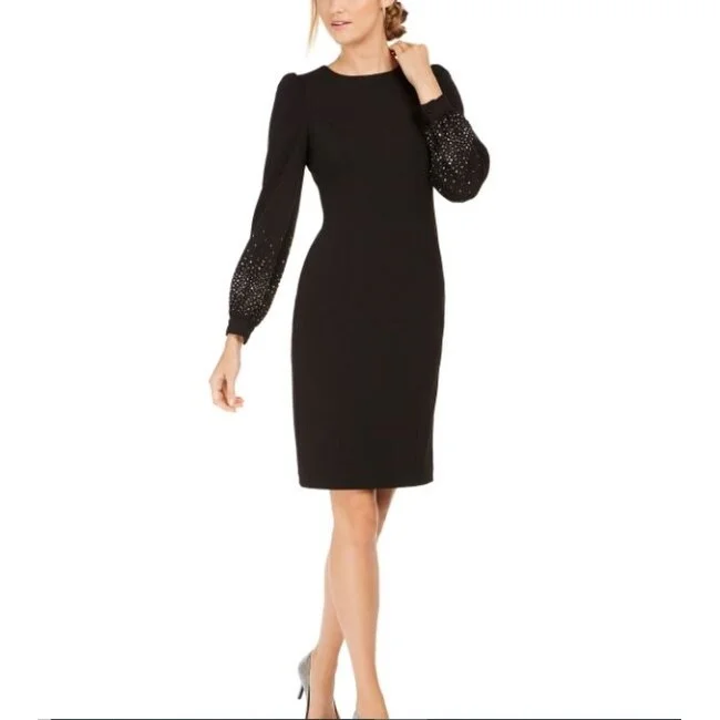 Calvin Klein Women's Bling Puff Sleeve Sheath Dress Black Size 4