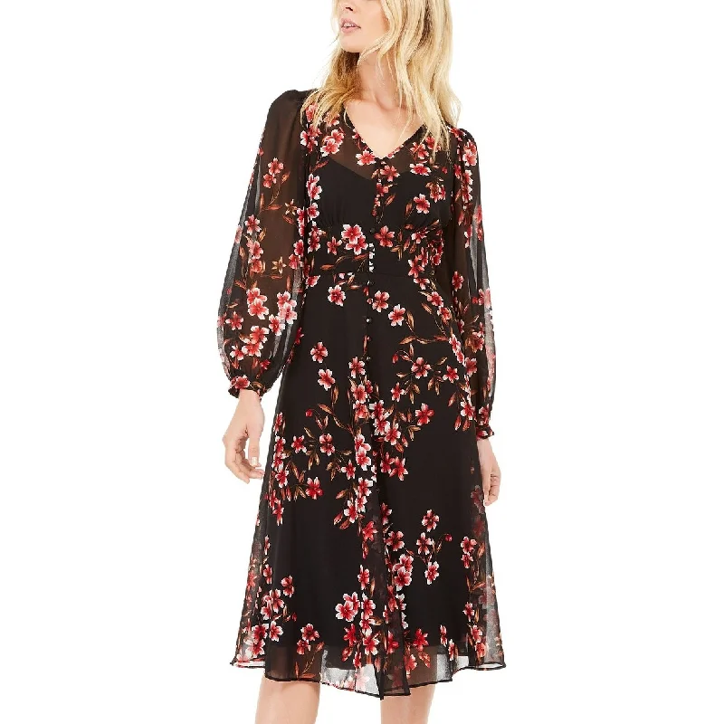 Calvin Klein Women's Floral-Print A-Line Dress Red Size 10