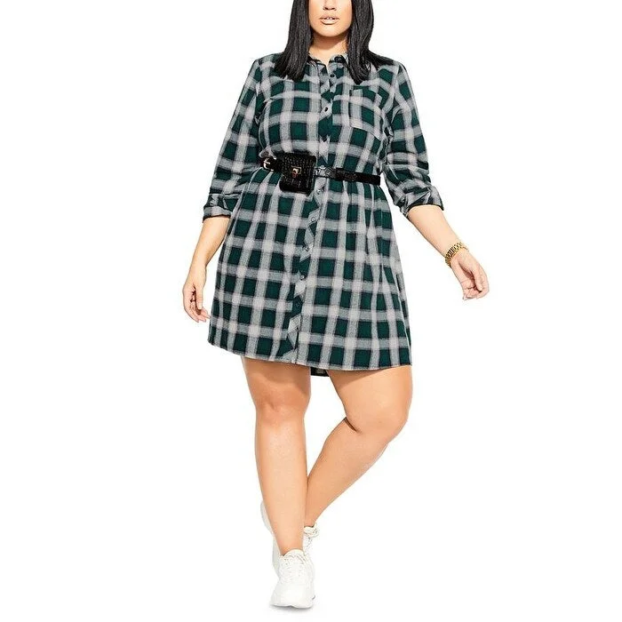 City Chic Women's Checked Dress Green Size 22W