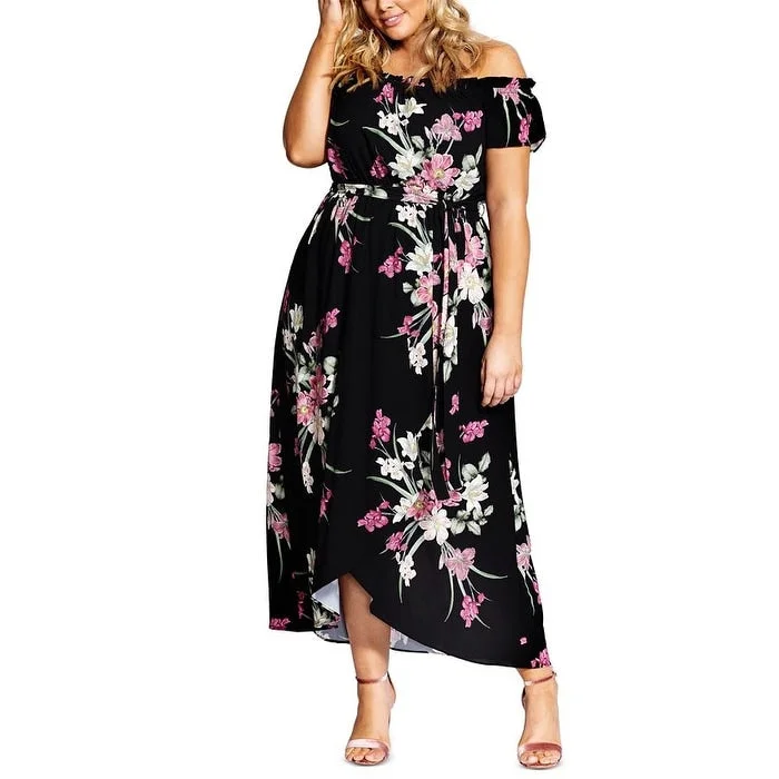 City Chic Women's Lady Floral Dress Black Size 24W