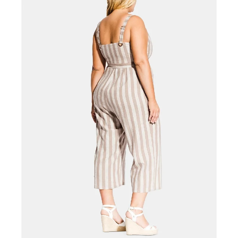 City Chic Women's Trendy Carmine Striped Cropped Jumpsuit White Size 24W