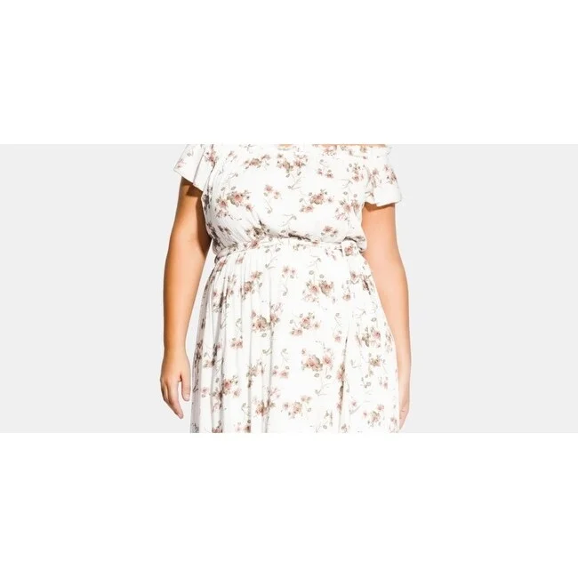 City Chic Women's Trendy Floral Print Off The Shoulder Dress White Size 20W