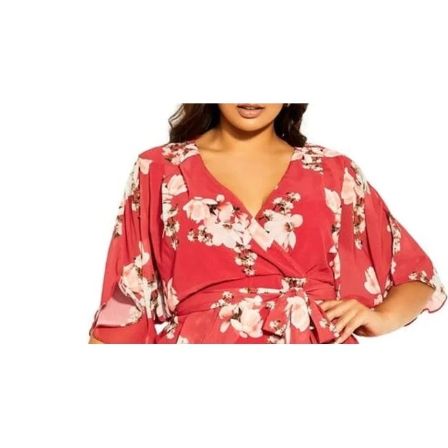 City Chic Women's Trendy Petite Largeus Floral Print Faux Wrap Dress Red Size 14/X-Small