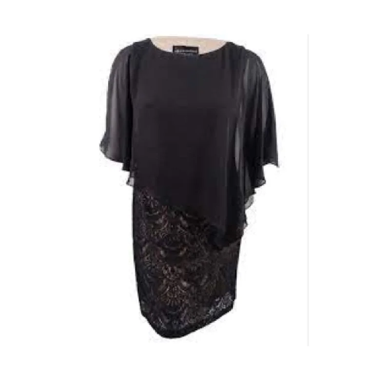 Connected Women's Lace & Chiffon Popover Dress Black Size 12