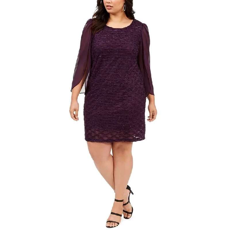 Connected Women's Plus Size Jacquard Tulip-Sleeve Dress Purple Size 24W