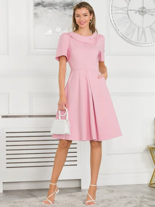 Jolie Moi Valencia Flared Dress, Baby Pink