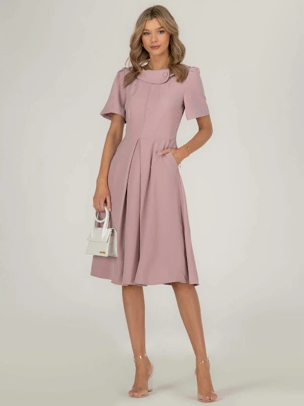 Jolie Moi Valery Button Collar Dress, Dusty Pink