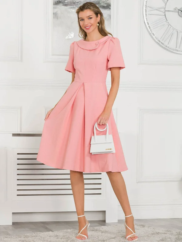 Jolie Moi Valery Button Collar Dress, Rose Mist