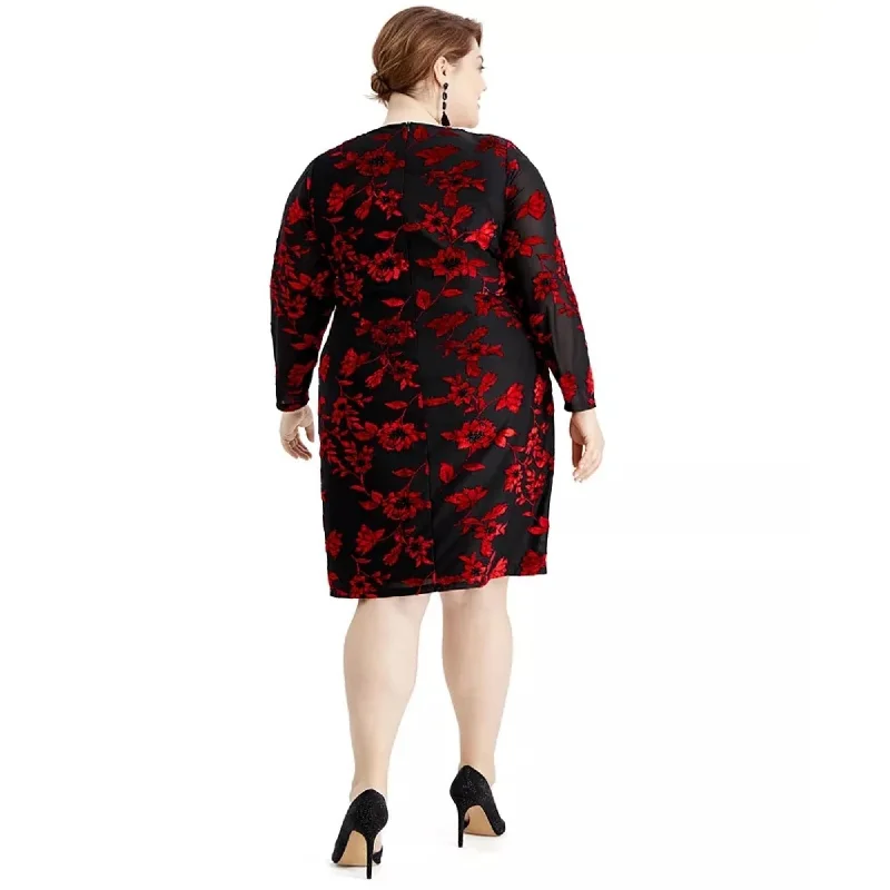 Jessica Howard Women's Plus Size Embellished Floral Burnout Dress Charcoal Size 22W