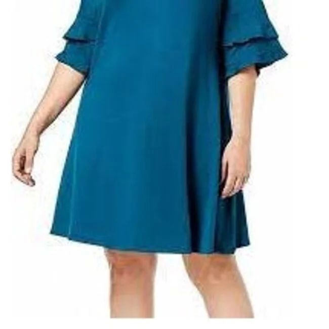 John Paul Richard Women's Double Ruffle Sleeve Dress Blue Size Large