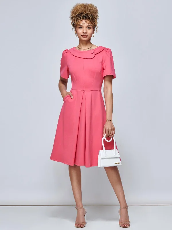 Jolie Moi Valencia Flared Dress, Punch Pink