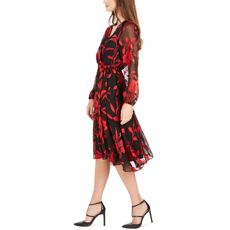 Julia Jordan Women's Floral Print Faux Wrap Dress Red Size 2