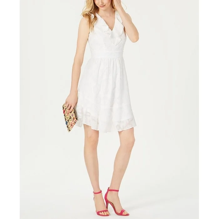 Julia Jordan Women's Ruffle Trim A Line Dress White Size 4