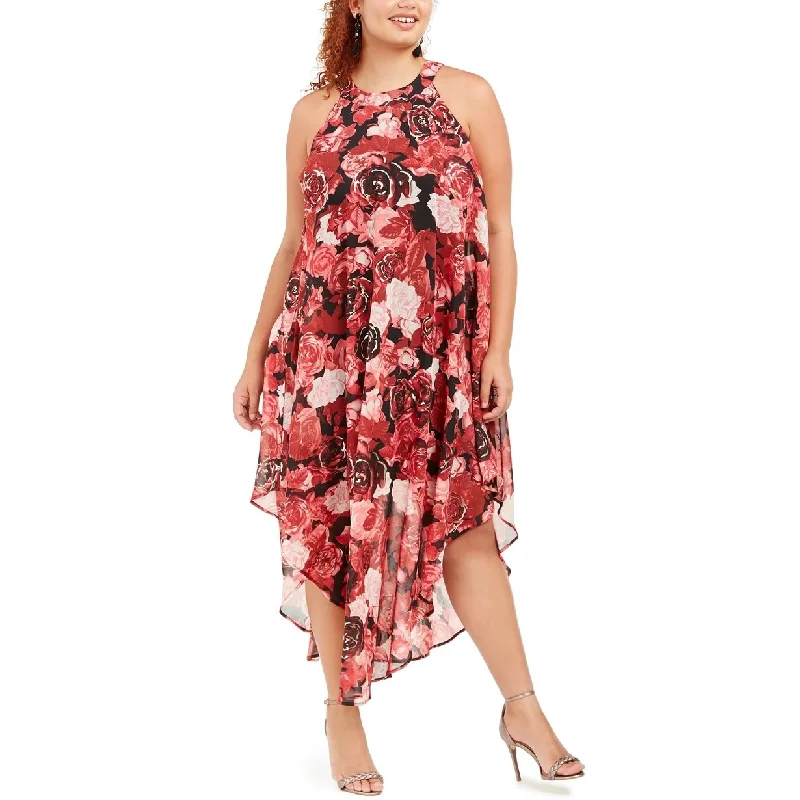 Love Squared Women's Trendy Plus Size Printed Handkerchief-Hem Dress Red Size 1X