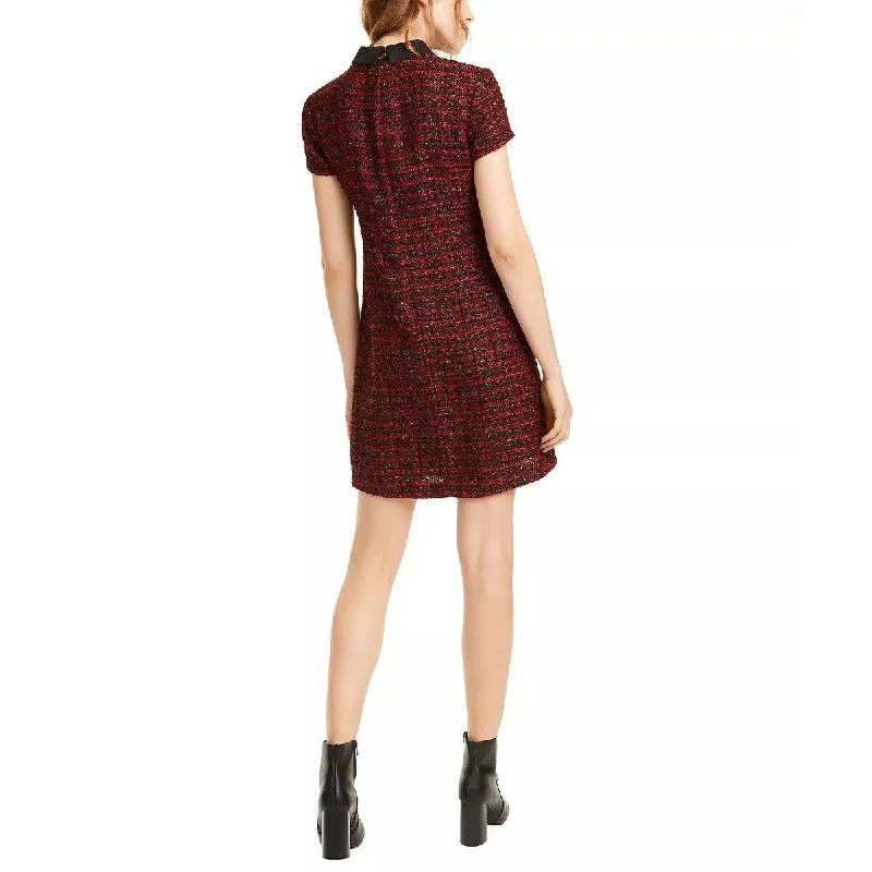 Maison Jules Women's Collared Tweed Shift Dress Bright Red Size X-Large