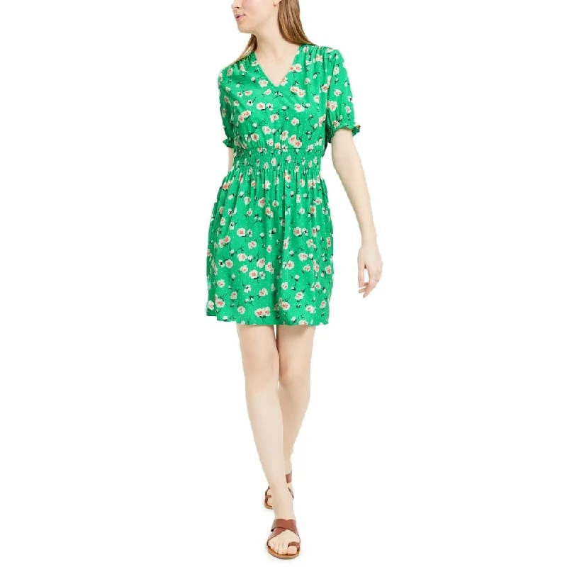 Maison Jules Women's Floral Print Smocked Waist Dress Green Size X-Small