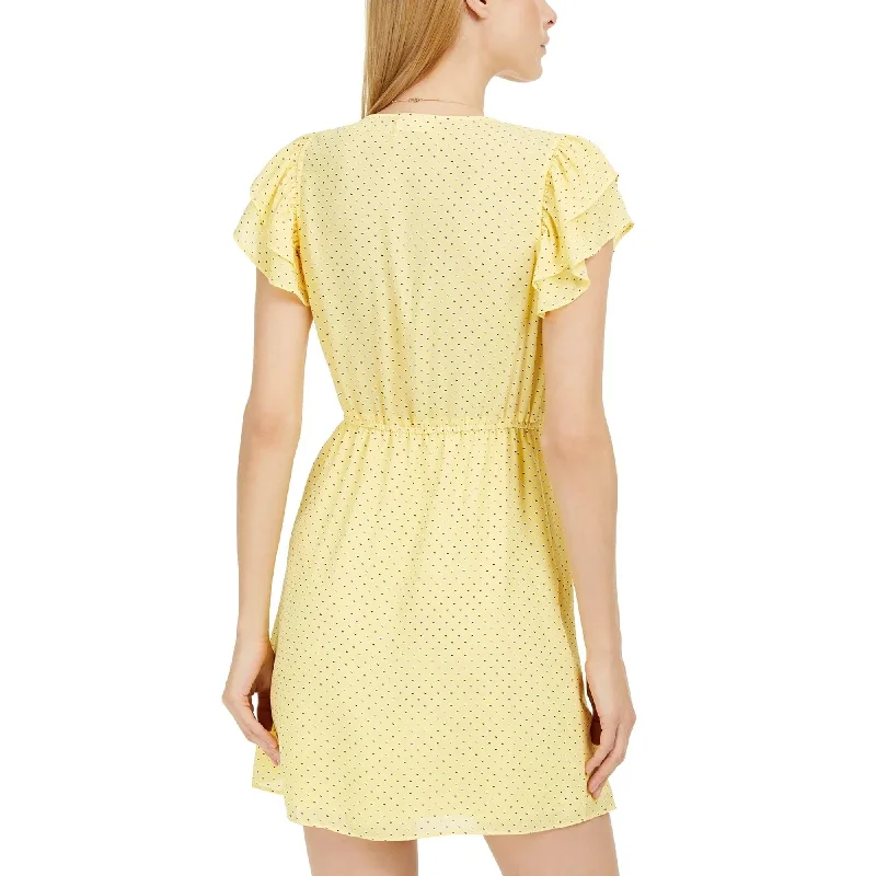 Maison Jules Women's Printed Drawstring-Waist Dress Yellow Size Small