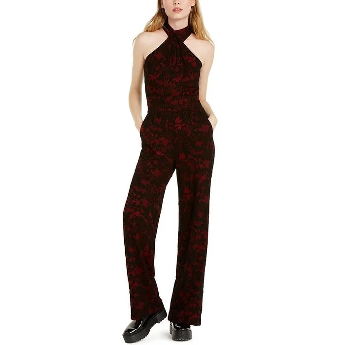 Michael Kors Women's Halter Lace Jumpsuit Red Size Medium