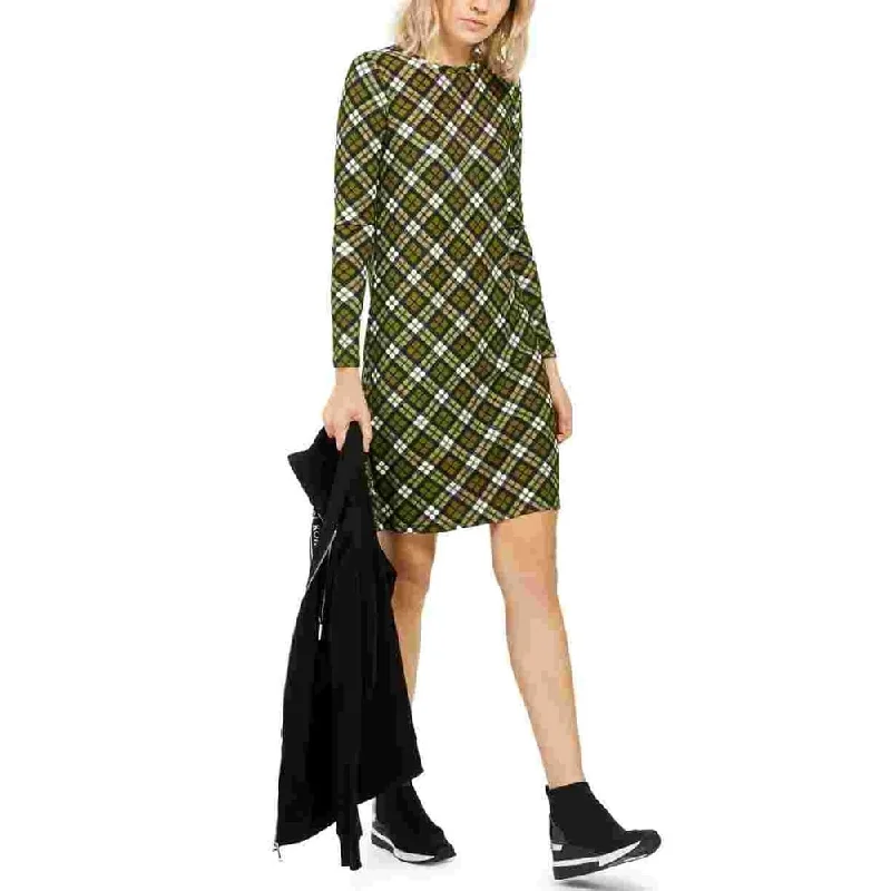 Michael Kors Women's Plaid T-Shirt Dress Green Size Large