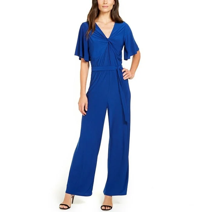 NY Collection Women's Twist Front Jumpsuit Blue Size Petite Medium