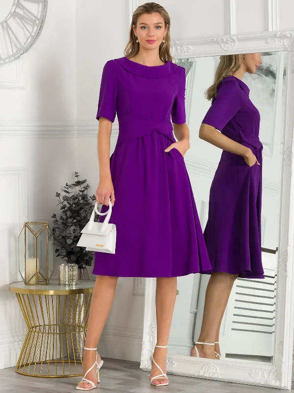 Over Detail Flared Dress, Purple